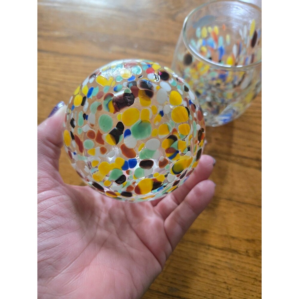 Murano Set of 2 Crystal Confetti Stemless Glasses Hand Blown Italy New - Picture 2 of 7